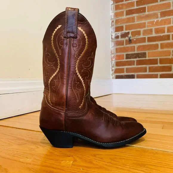 Vintage Justin Cowboy Boots Size 6 B Leather USA Made Western Rich Brown - Picture 4 of 16